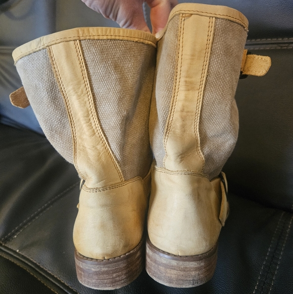 Anthropologie Lockeed Raw Leather & Canvas boots size 8.5 tan buckle shoes - Picture 4 of 10